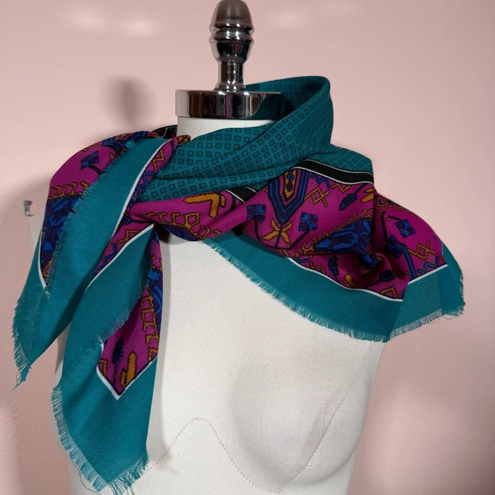 Vintage southwestern teal magenta made in italy western scarf